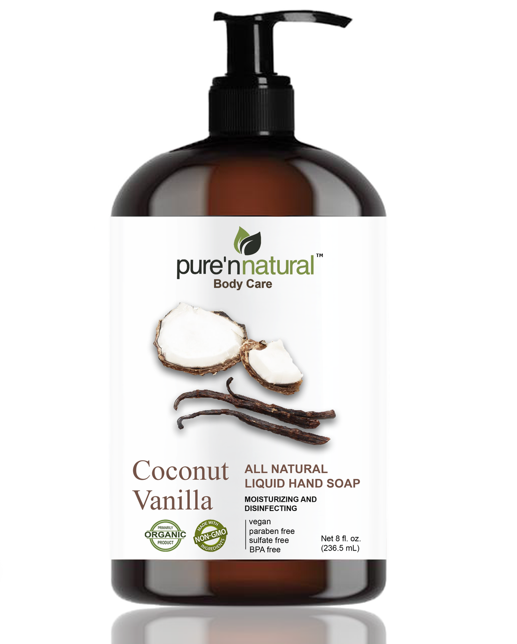 Coconut Vanilla Liquid Hand Soap, Moisturizing & Disinfecting, Organic and All Natural, 8 oz