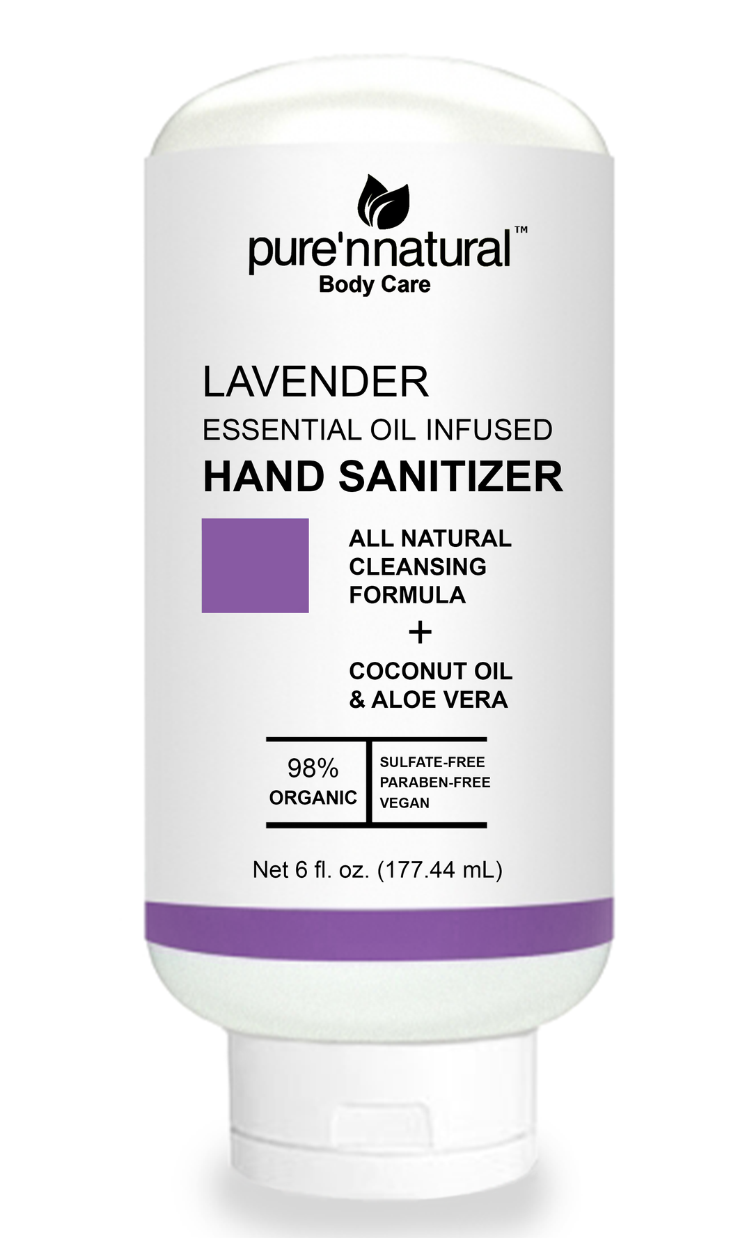 Moisturizing Hand Sanitizer (Lavender), 98% Organic, 70% Ethyl Alcohol (Antiseptic), 6 oz Economy Size