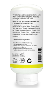 Moisturizing Hand Sanitizer (Lemon Peel), 98% Organic, 70% Ethyl Alcohol (Antiseptic), 6 oz Economy Size