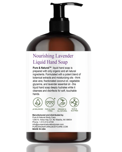 Nourishing Lavender Liquid Hand Soap, Moisturizing & Disinfecting, Organic and All Natural, 8 oz