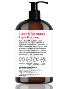 Mango & Pomegranate Liquid Hand Soap, Moisturizing & Disinfecting, Organic and All Natural, 8 oz